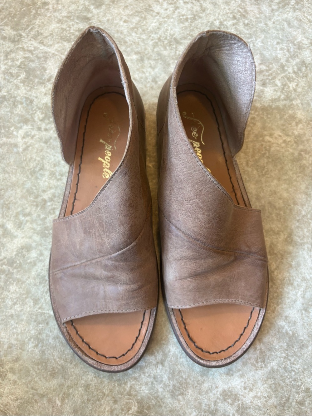 Free People Taupe-Brown Open Side Leather Sandals